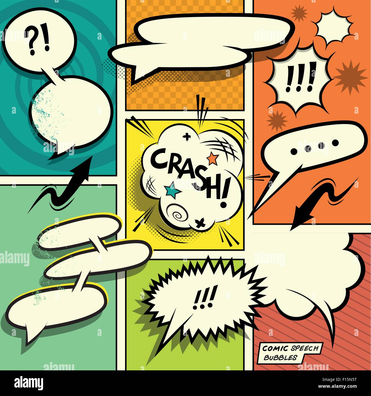 Bocadillos de cómic. Un conjunto de coloridos y elementos de diseño de cómics retro con speech bubbles! Ilustración vectorial. Ilustración del Vector