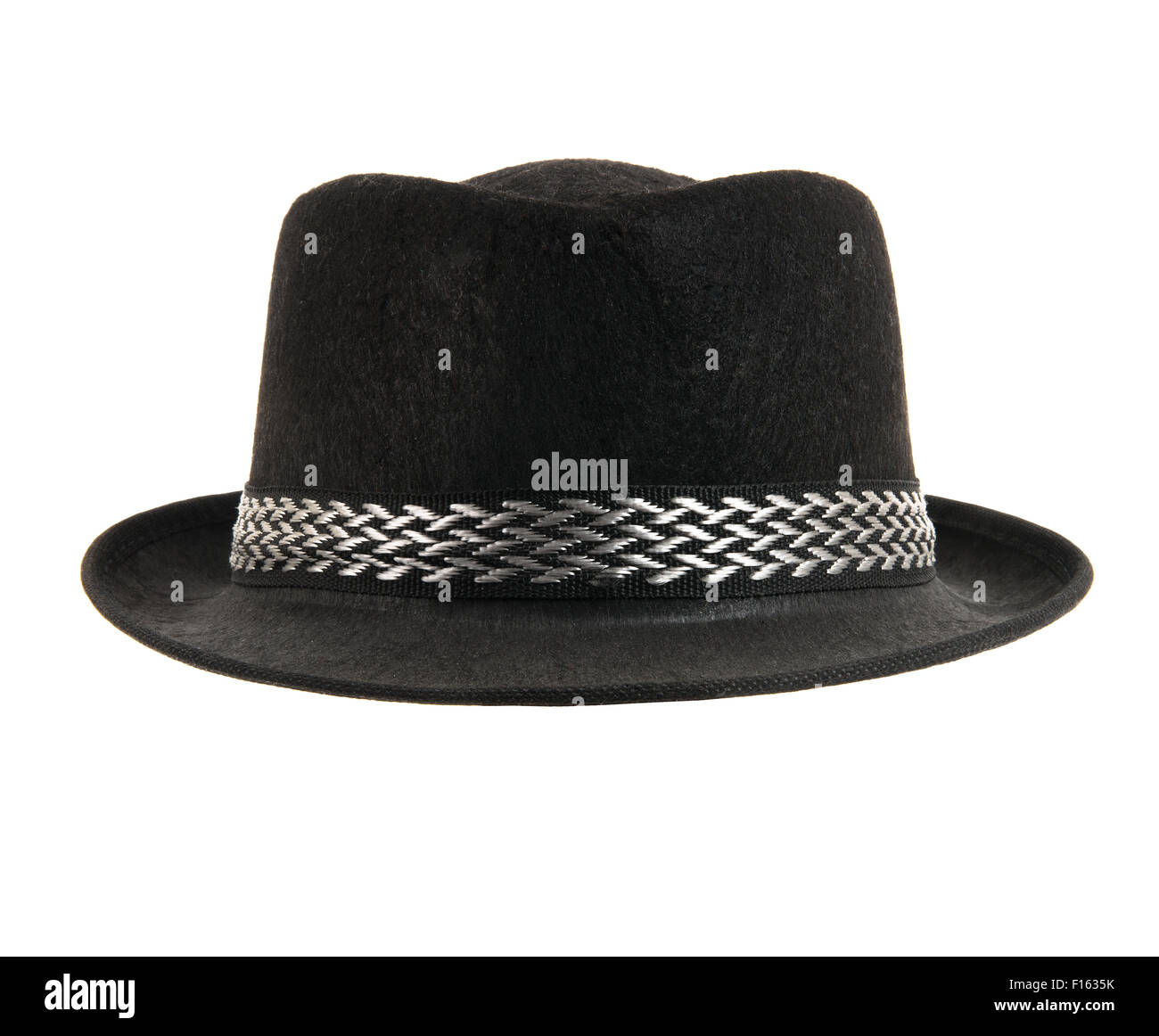 Un sombrero negro, cara completa, sobre fondo blanco; aislados Foto de stock