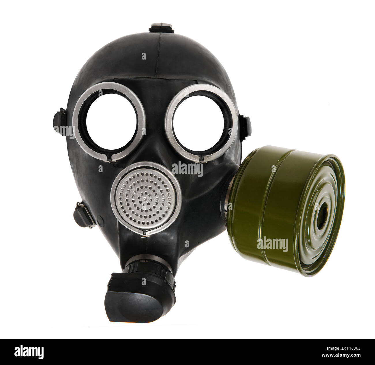 La máscara de gas negro cerca, sobre fondo blanco; aislados Foto de stock