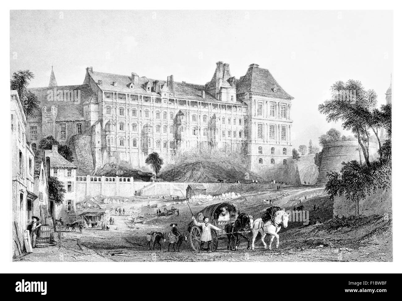 Château Royal de Blois Loir-et-Cher département Loire Valley Residence reyes Franceses 1854 vagón caballo exterior Foto de stock