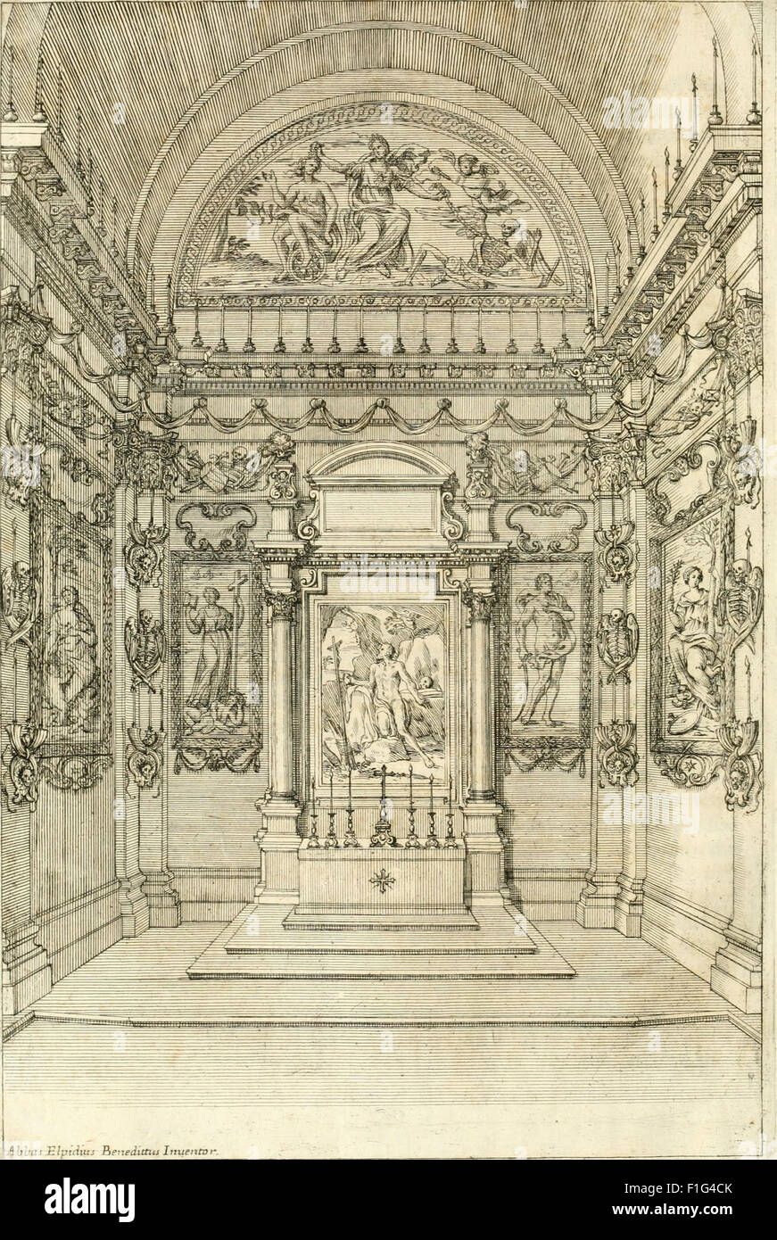Pompa funebre nell'esequie celebrar en Roma al cardenal Mazarini nella Chiesa de SS. Vincenzo y Anastasio (1661) Foto de stock