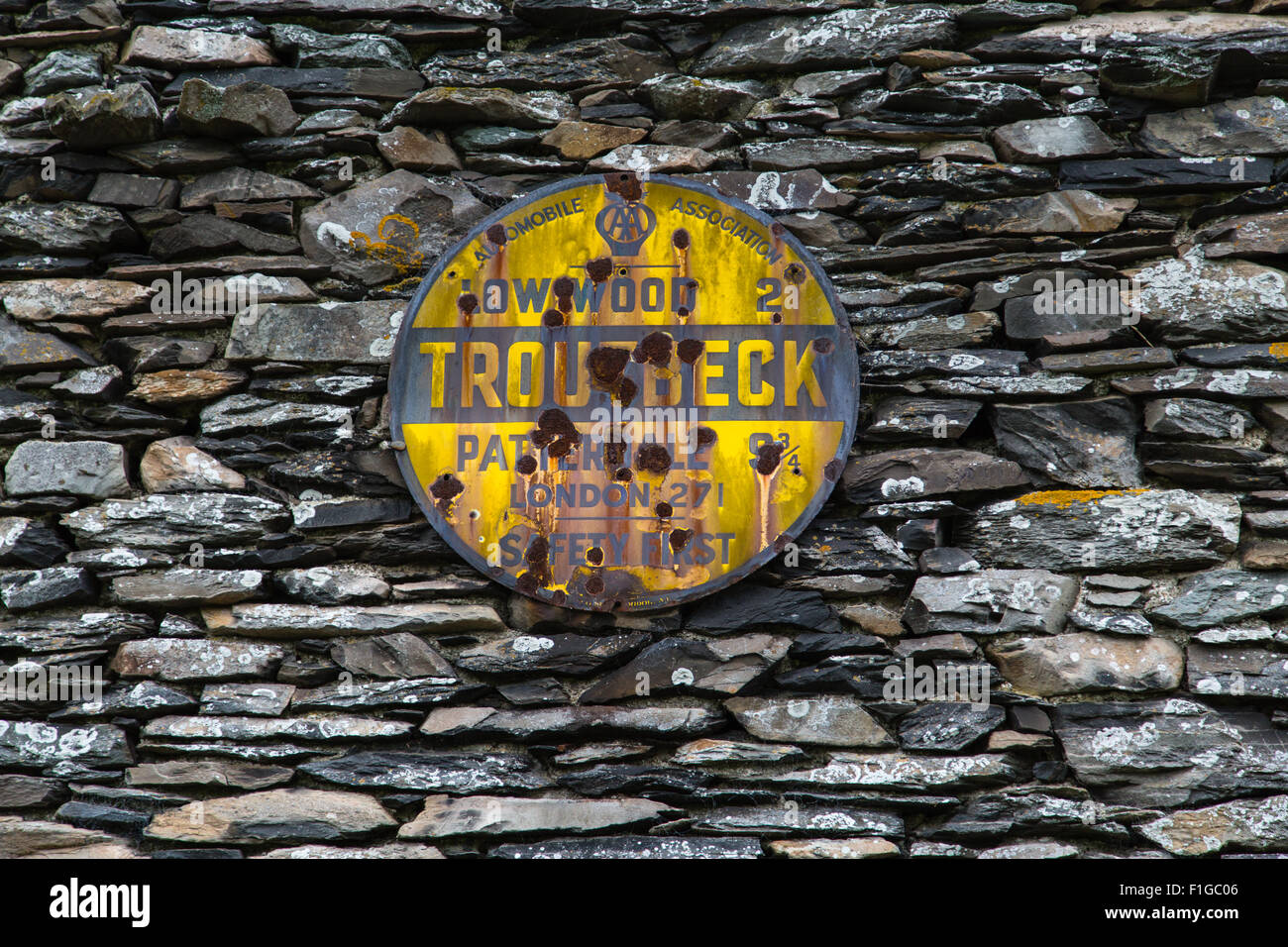 Signo AA de Troutbeck en Lake District Foto de stock