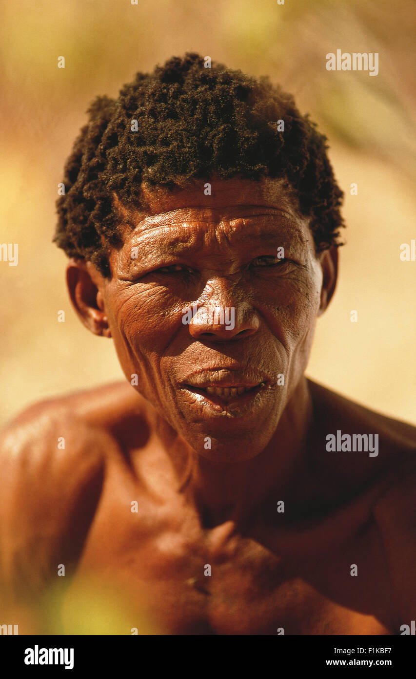 Retrato de Bushman. Botswana, África Foto de stock