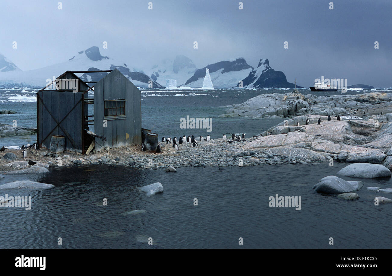 Antigua estación ballenera, Isla Georgia del Sur, la Antártida Foto de stock