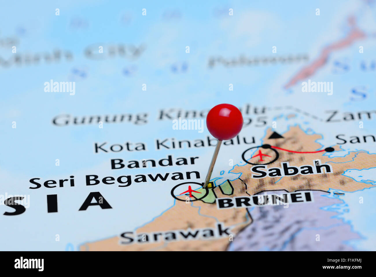 Brunei anclado en un mapa de Asia Foto de stock