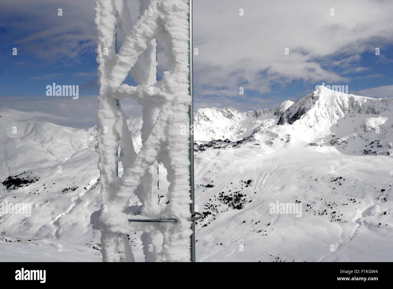 Día de hielo en la estación de esquí de Baqueira Beret, en la Vall d'Aran, Cataluña, España, Pirineos. Foto de stock