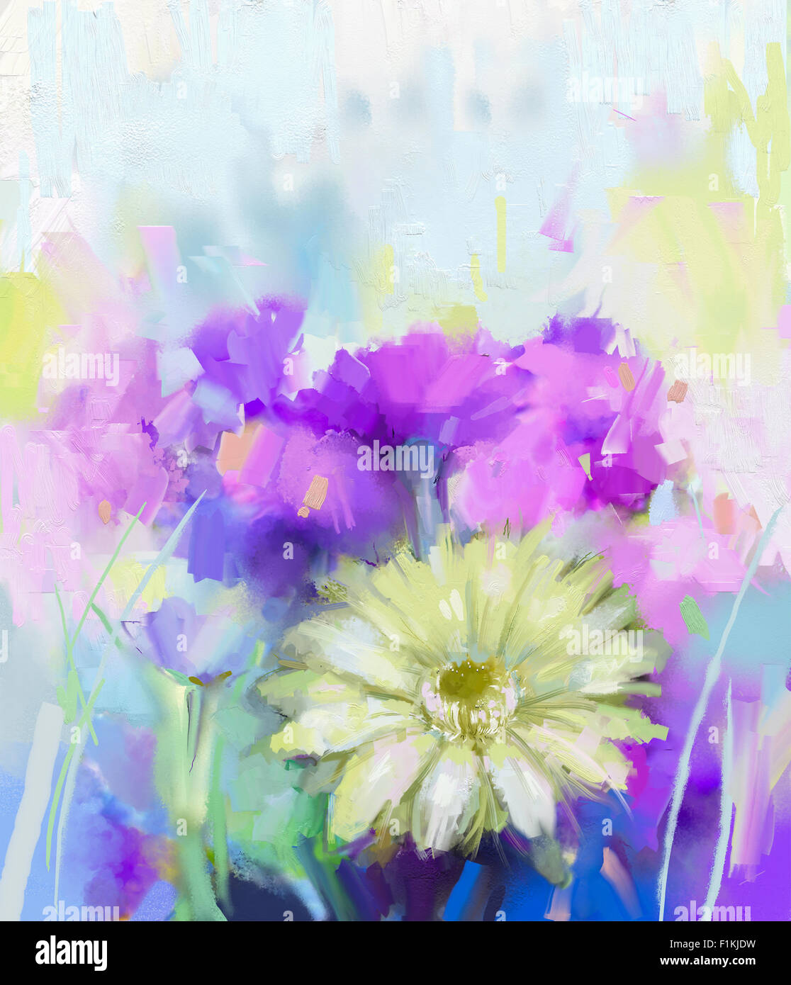 Pintura al Óleo Gerbera blanca flor. La pintura de flores abstractas  Fotografía de stock - Alamy