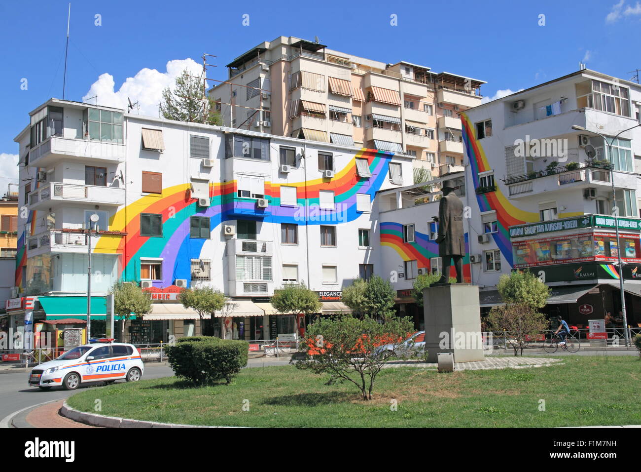 Rainbow edificios y la estatua del presidente estadounidense Woodrow Wilson, la Plaza Wilson