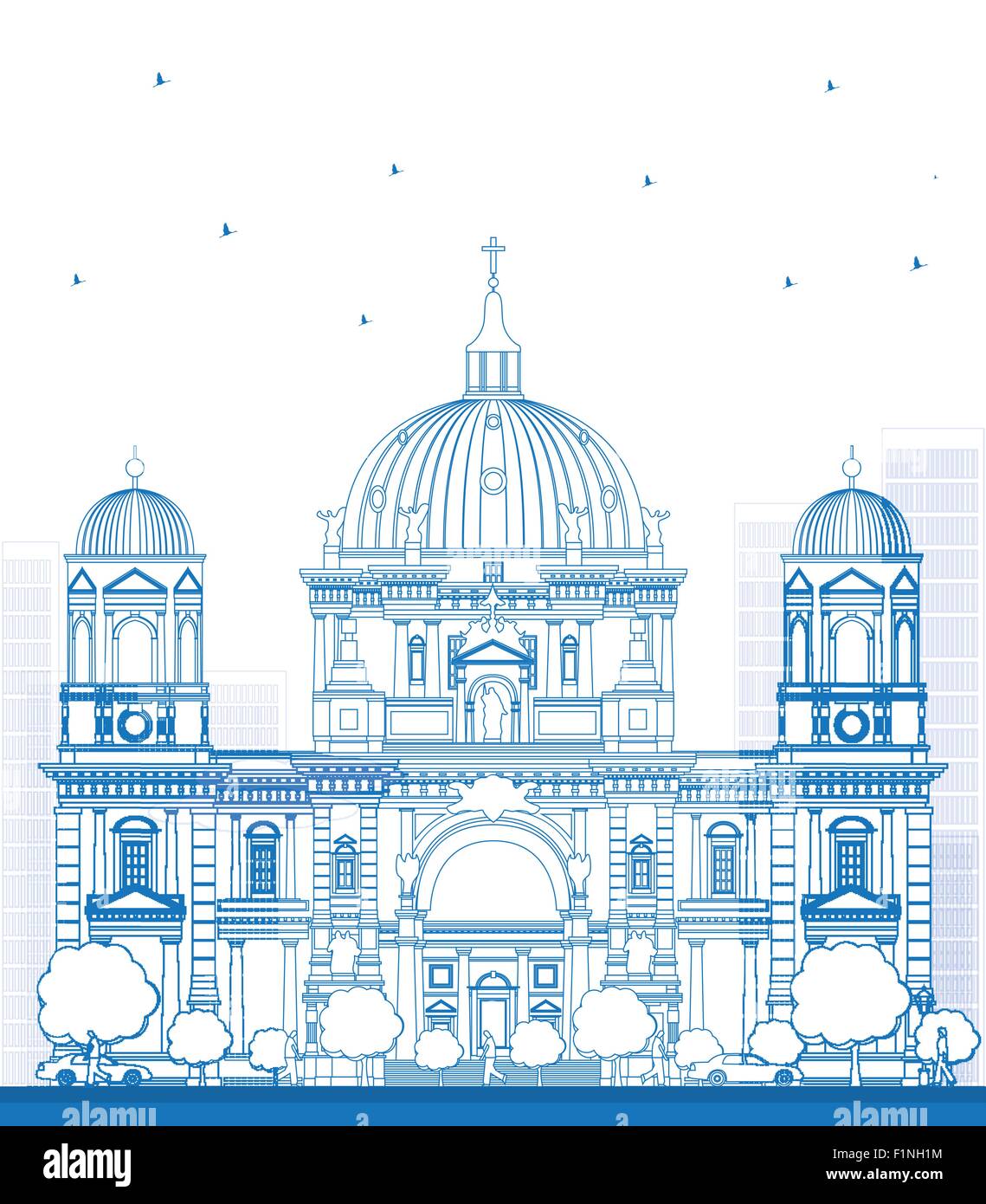 Esquema de la Catedral de Berlín en Berlín, Alemania. Ilustración vectorial Ilustración del Vector