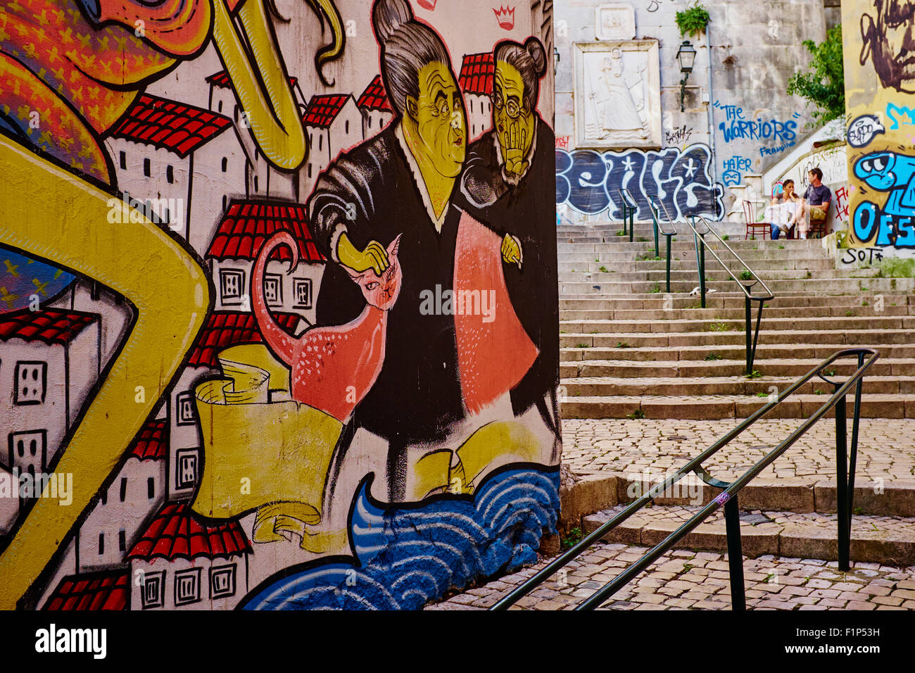 Portugal, Lisboa, la pintura de la pared en la zona de Alfama Foto de stock