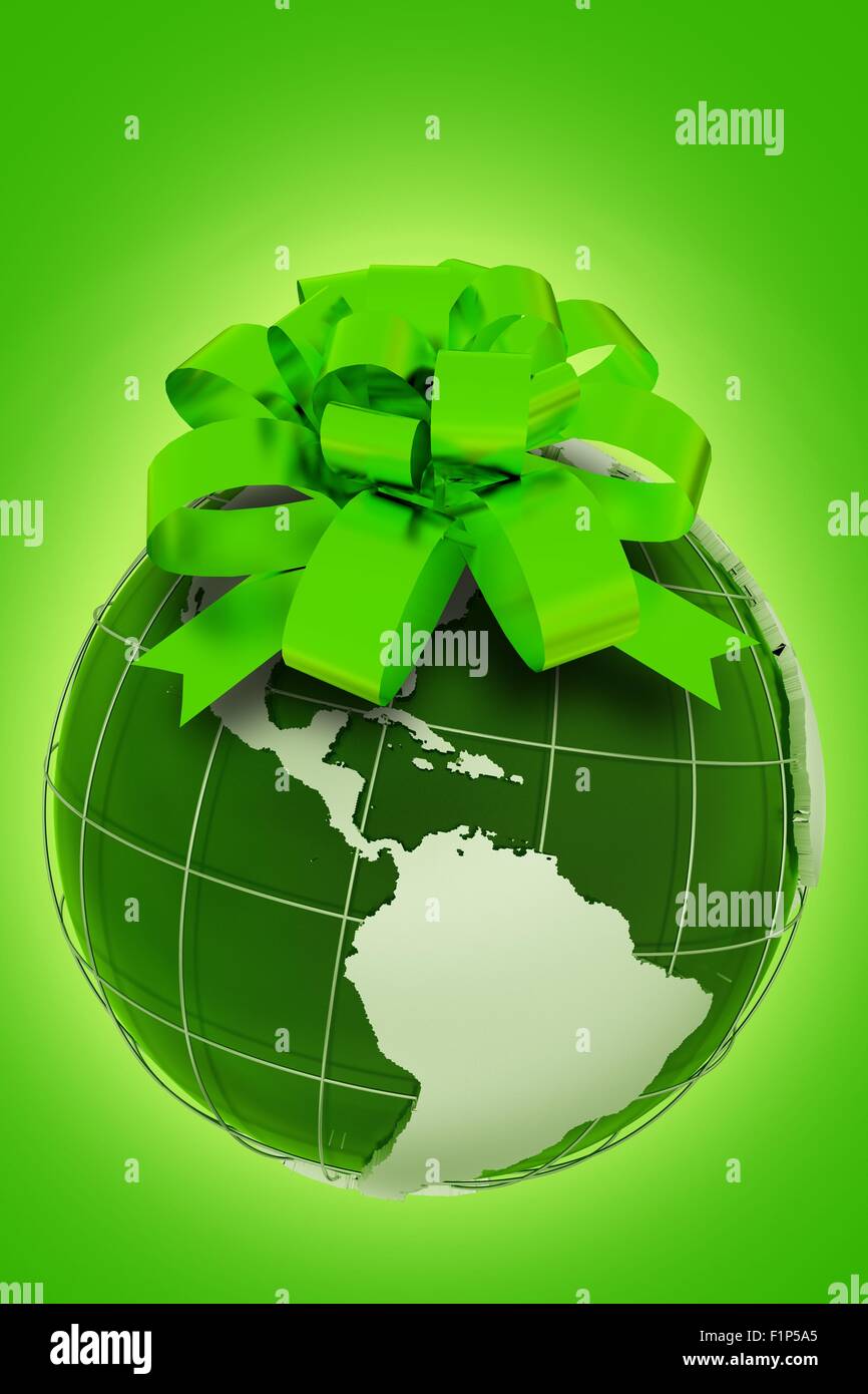 Planeta regalo. Tema ecológico con la masa verde con verde modelo Arco. Eco  diseño vertical. Fondo verde brillante. 3D Render ilu Fotografía de stock -  Alamy