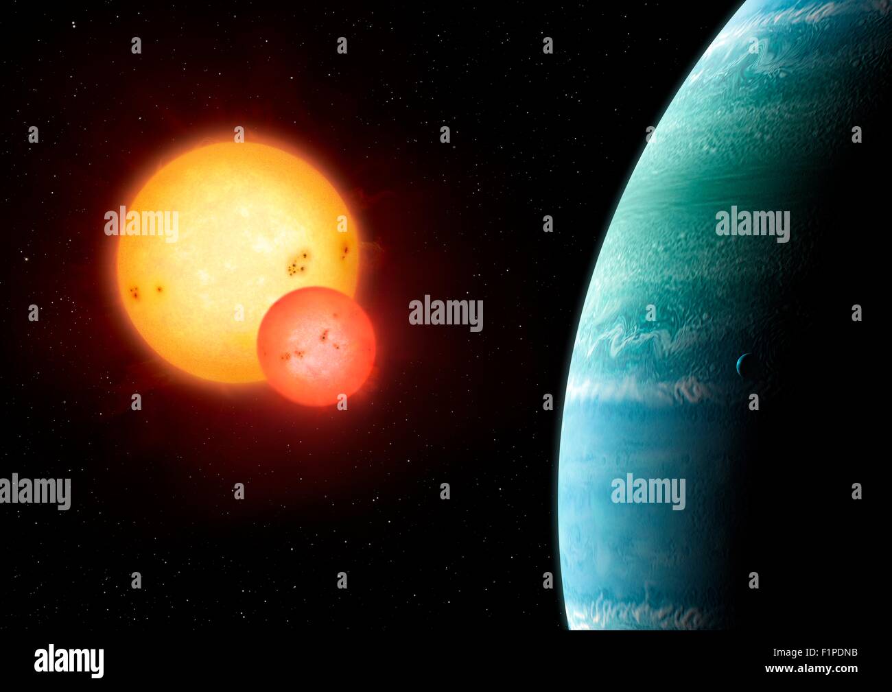 Kepler 453-b es el décimo que transitan los llamados 'Tatooine exoplaneta" encontrado por la nave espacial Kepler es un planeta circumbinary Foto de stock