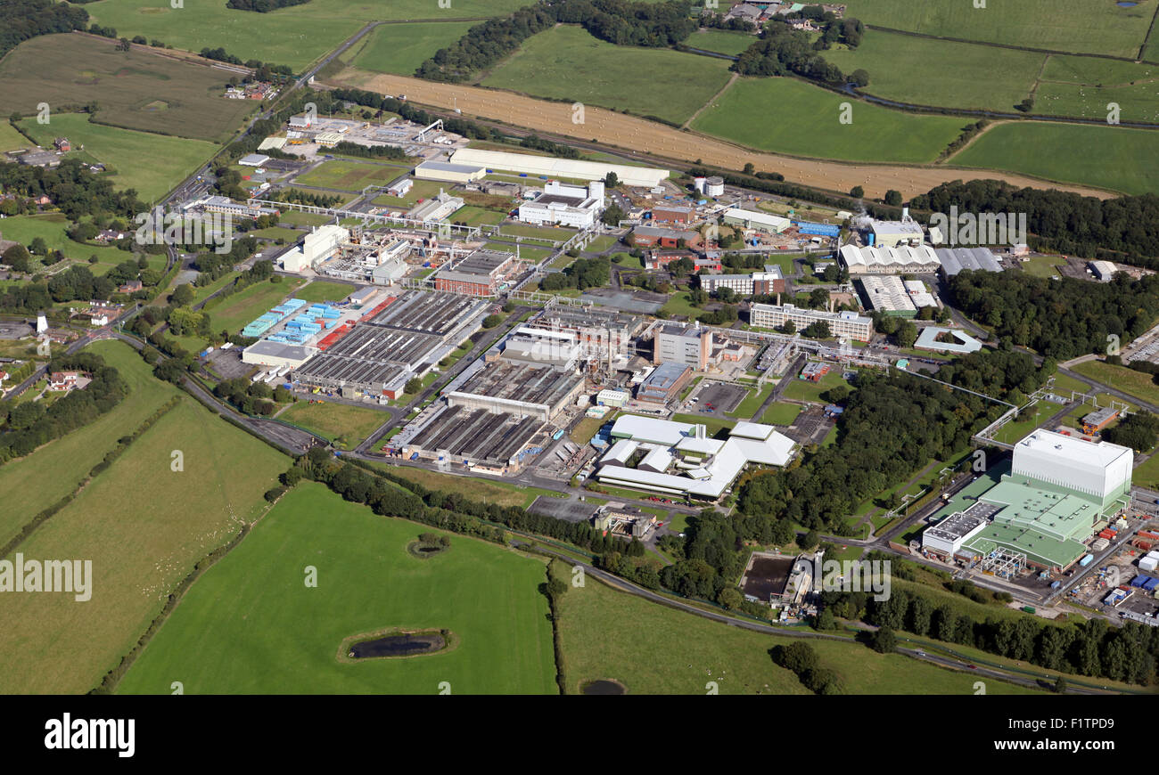 Vista aérea de la F2 Chemicals Ltd, Showa Denko KK, en la ciudad de Lea Preston, Lancashire, UK Foto de stock