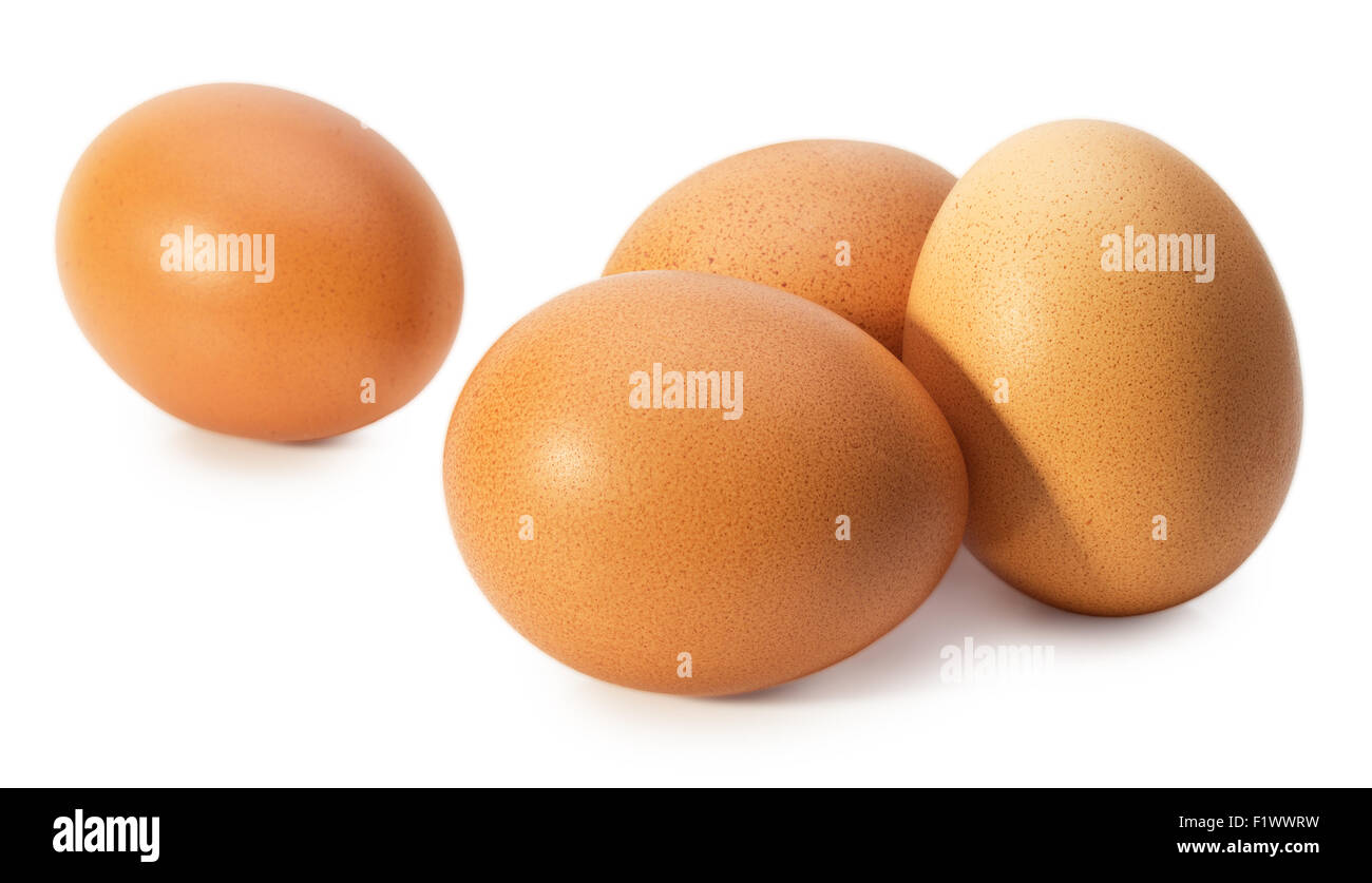 Huevos de gallina aislado en el fondo blanco. Foto de stock