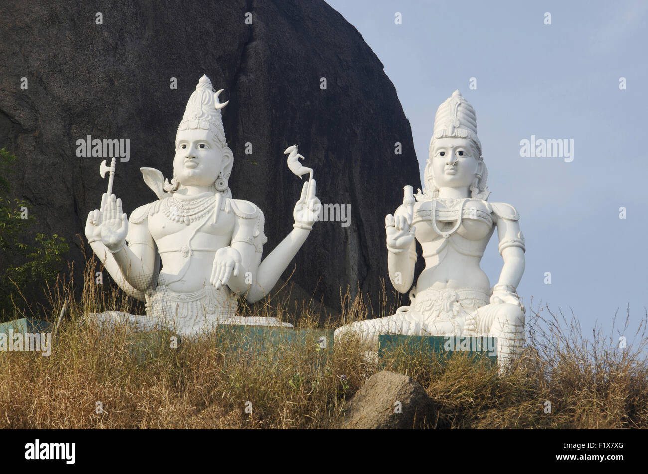 Señor Shiva y Parvati, el templo de Bhadrakali, Warangal, Telangana, India Foto de stock