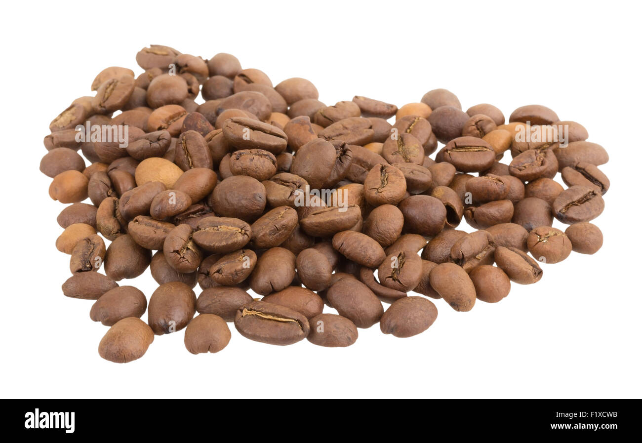 Los granos de café sobre un fondo blanco. Foto de stock