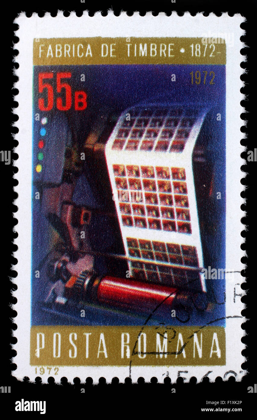 Sello impreso en Rumania muestra Multicolor imprenta, sellos del centenario  de fábrica, circa 1972 Fotografía de stock - Alamy