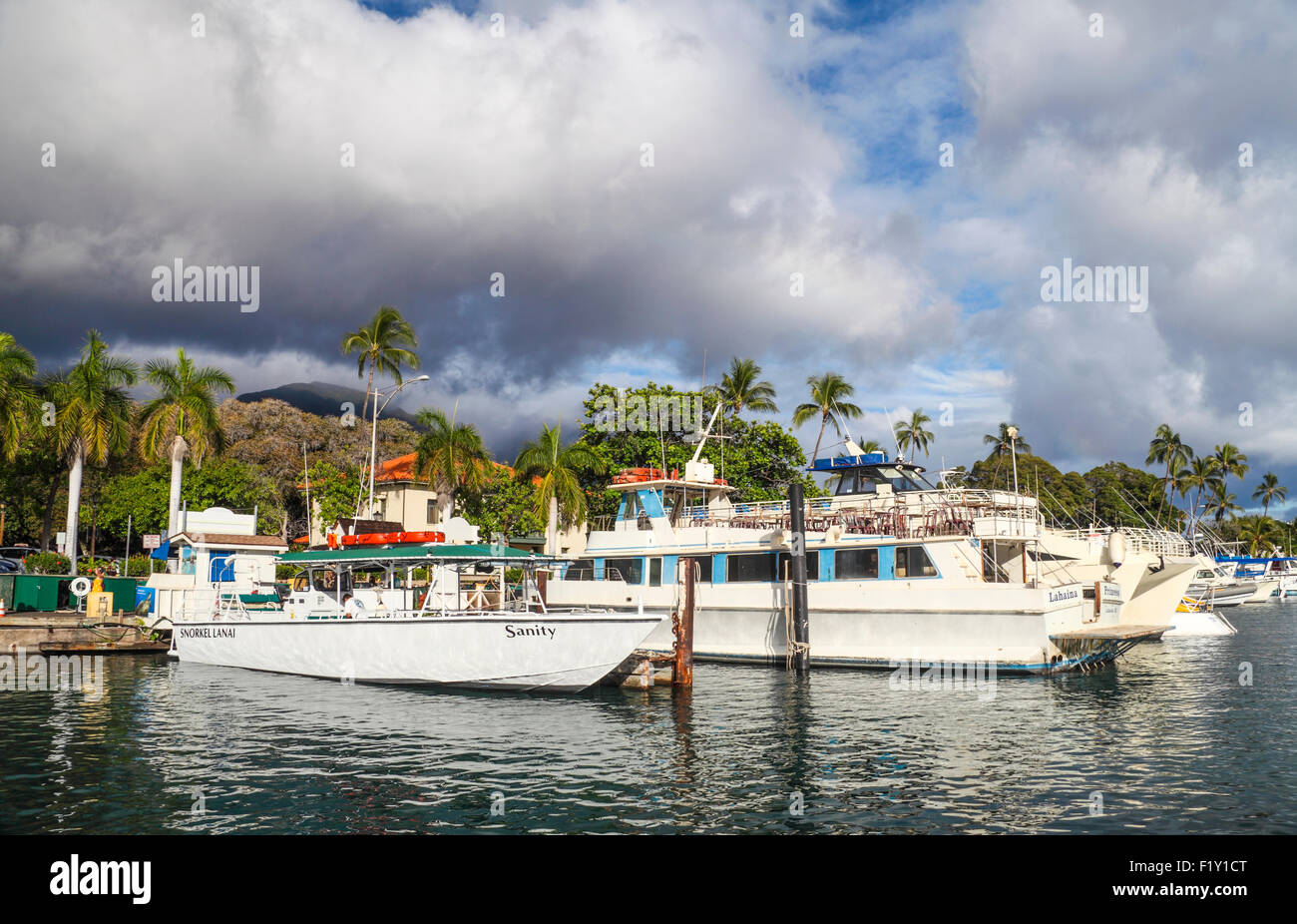 Los barcos atracaron en Lahaina, Maui Foto de stock