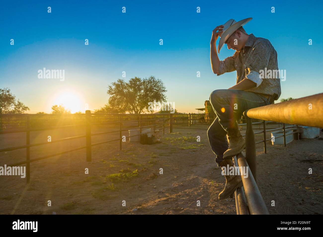 Estados Unidos, Arizona, Tucson, White Stallion Ranch, cow boy Foto de stock
