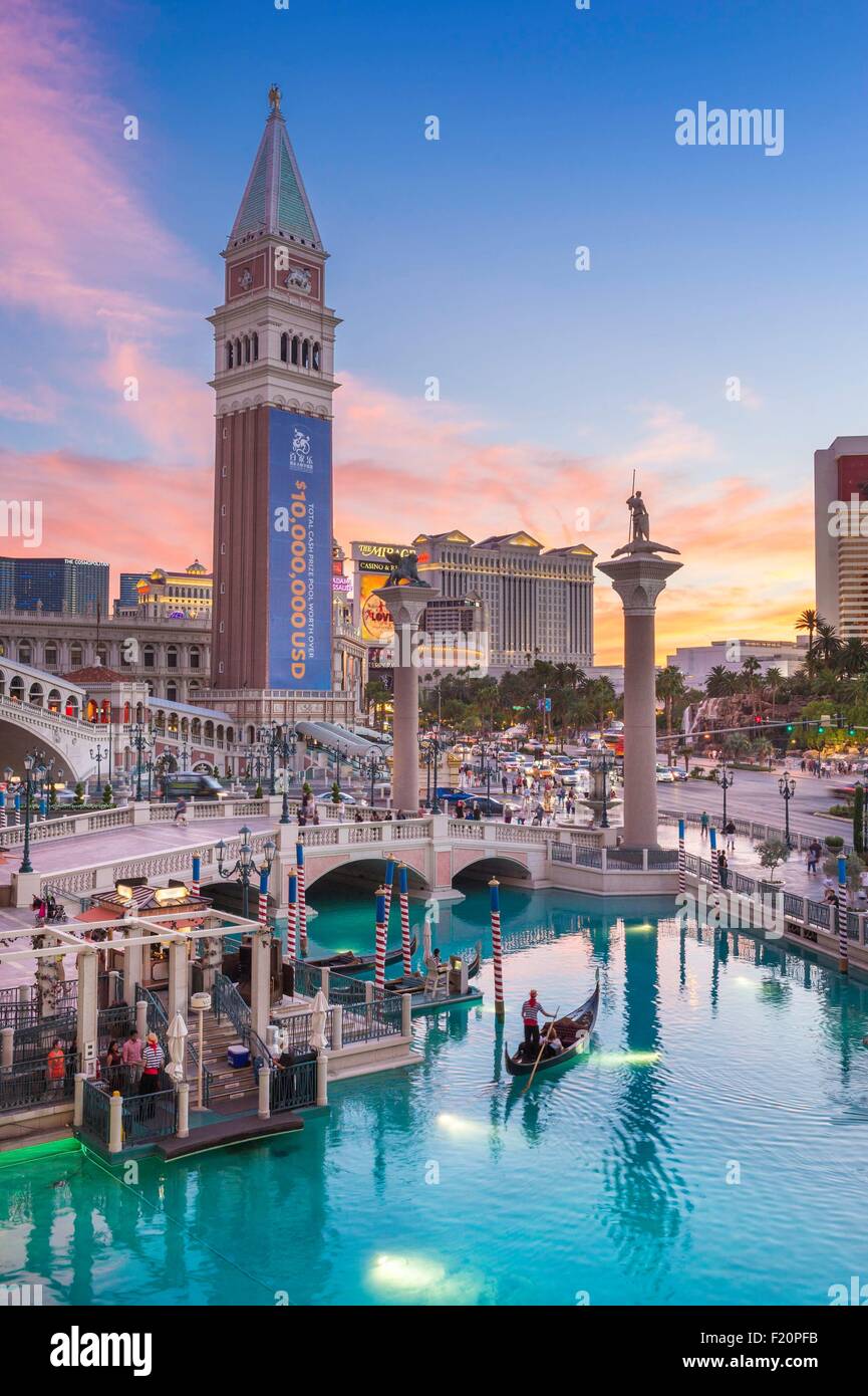 Estados Unidos, Nevada, Las Vegas, góndola en el Venetian Hotel Foto de stock