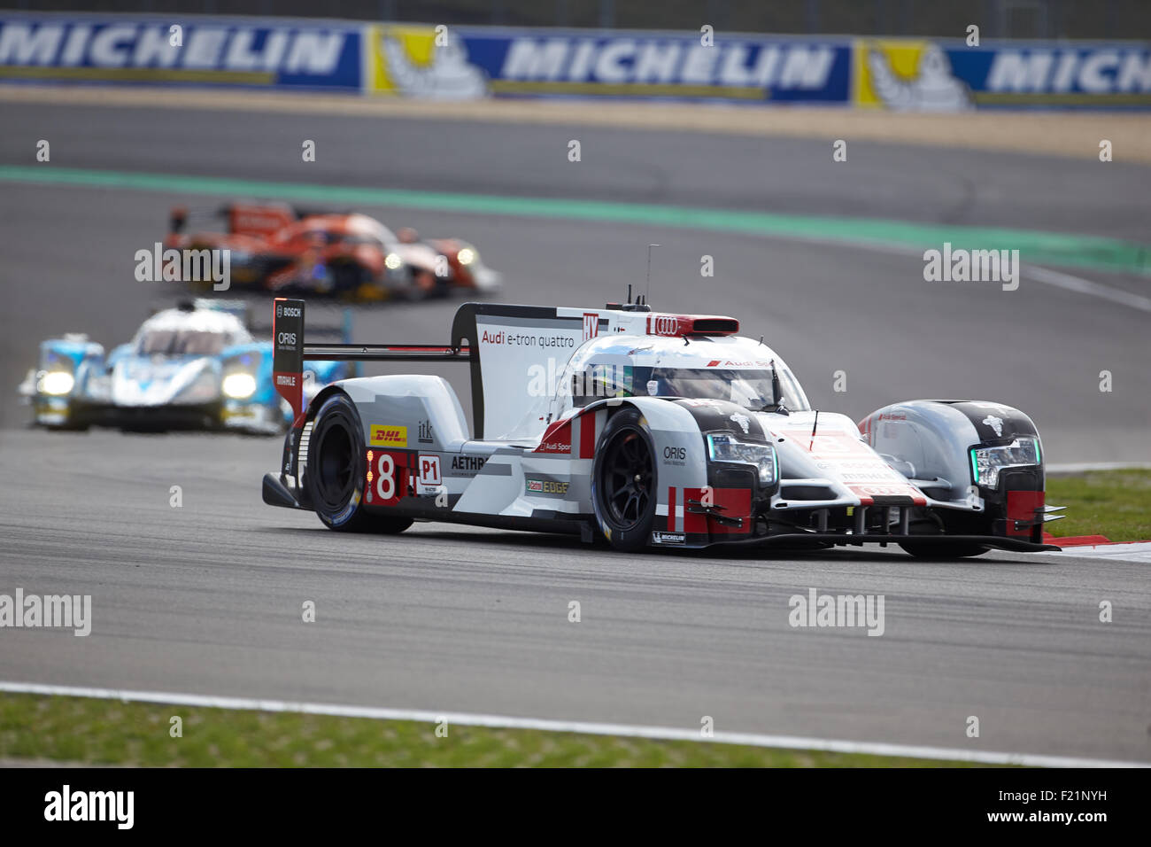 FIA WEC 6 horas de carrera de Nürburgring pista, Audi Sport Team Joest, Lucas di Grassi, Loïc Duval, Oliver Jarvis Foto de stock