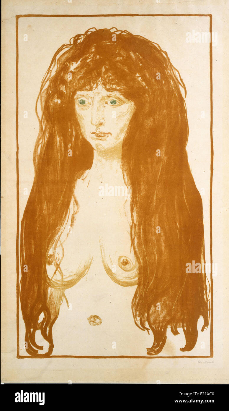 Edvard Munch - El pecado (una mujer con pelo rojo y ojos verdes) Foto de stock