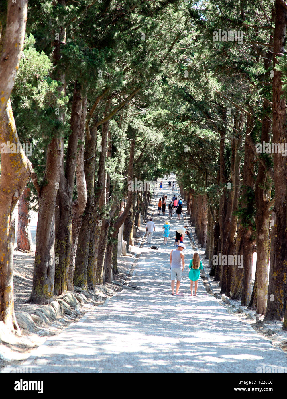 Camino del Calvario, Los Monjes caminando en Filerimos monasterio en Rodas Foto de stock