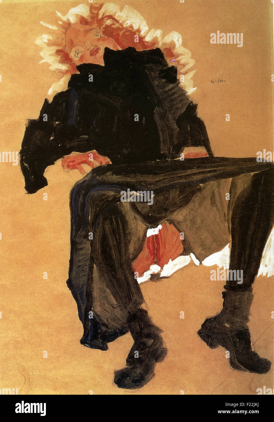 Egon Schiele - Liegendes Mädchen en Dunkelblauem Kleid Foto de stock
