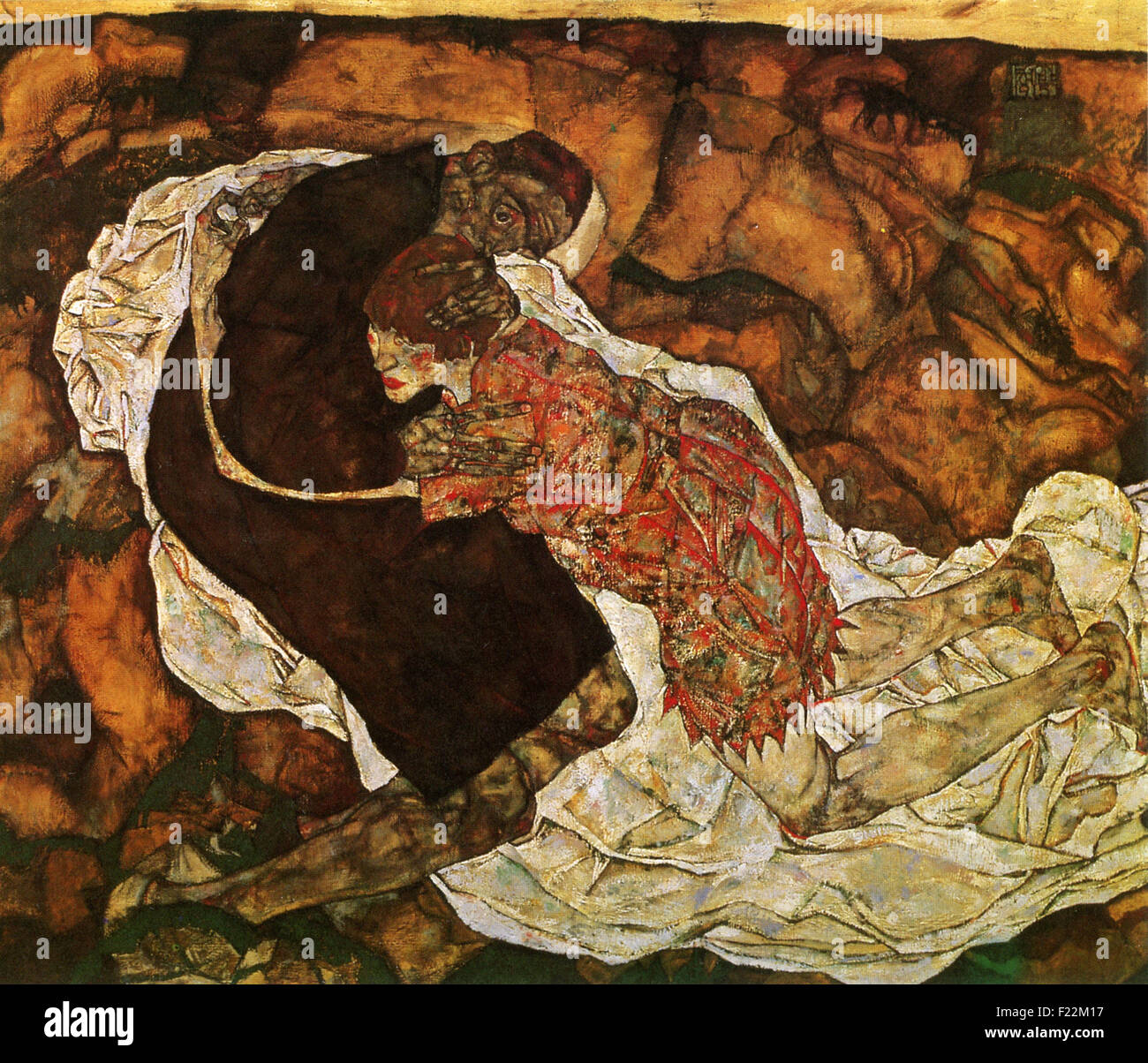 Egon Schiele - Mädchen und Tod Foto de stock
