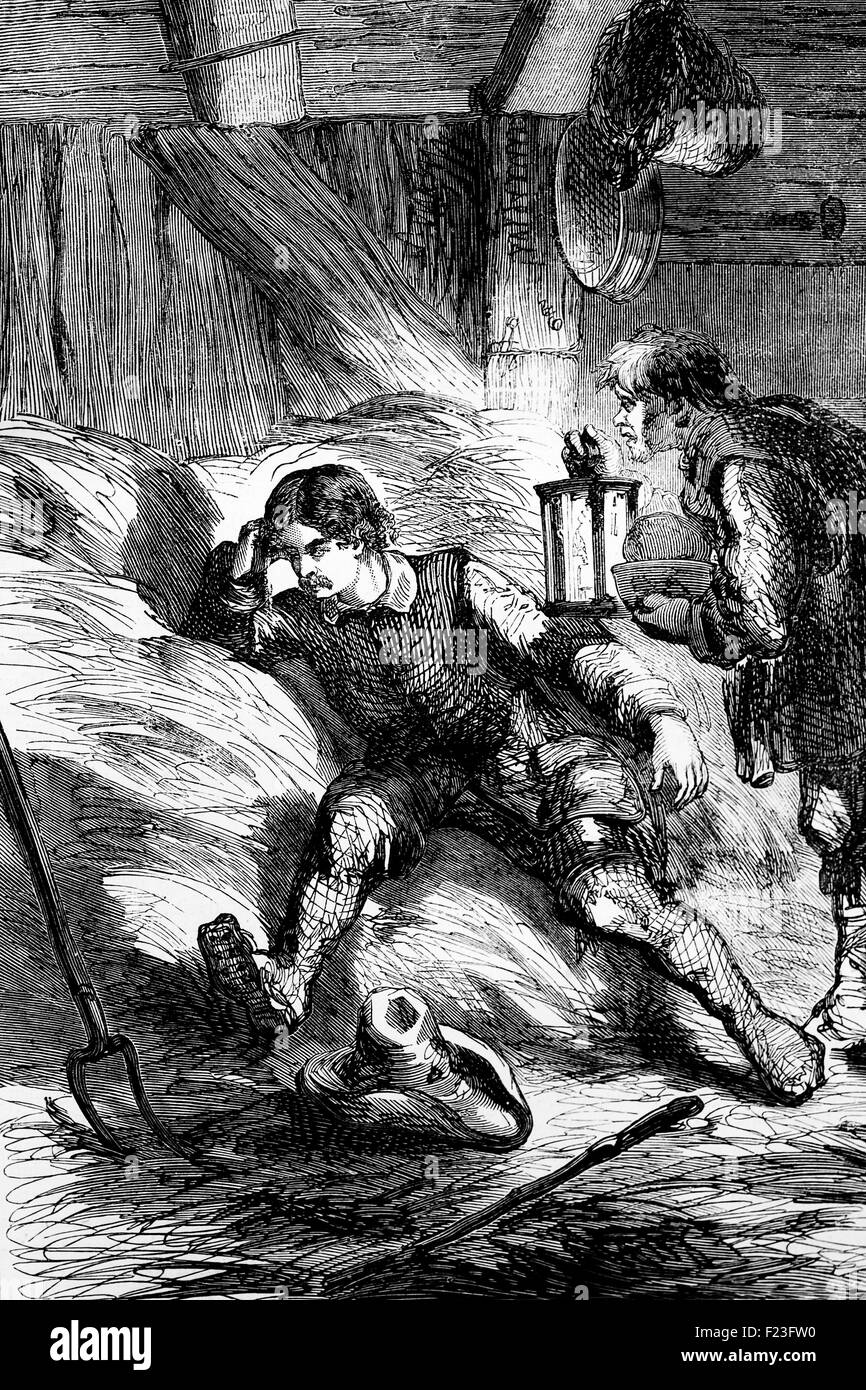 Antes de convertirse en Carlos II se convirtió en rey, él perdió a Cromwell del nuevo ejército modelo en la batalla de Worcester el 3 de septiembre de 1651 y se refugió en un granero donde fue disfrazado como un woodsman. Foto de stock