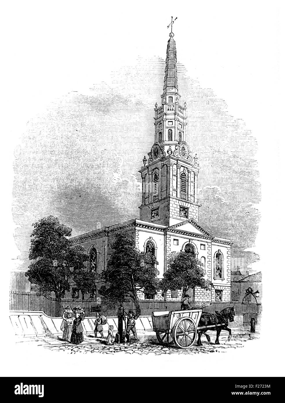 St Giles en los campos Iglesia Illustrated London News Julio 1844; ilustración en blanco y negro. Foto de stock