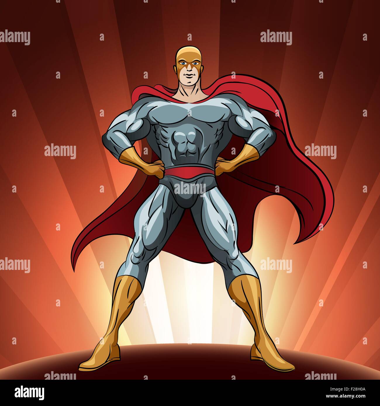 La figura del superhéroe erguido orgulloso. Ilustración en el cómic de estilo. Ilustración del Vector