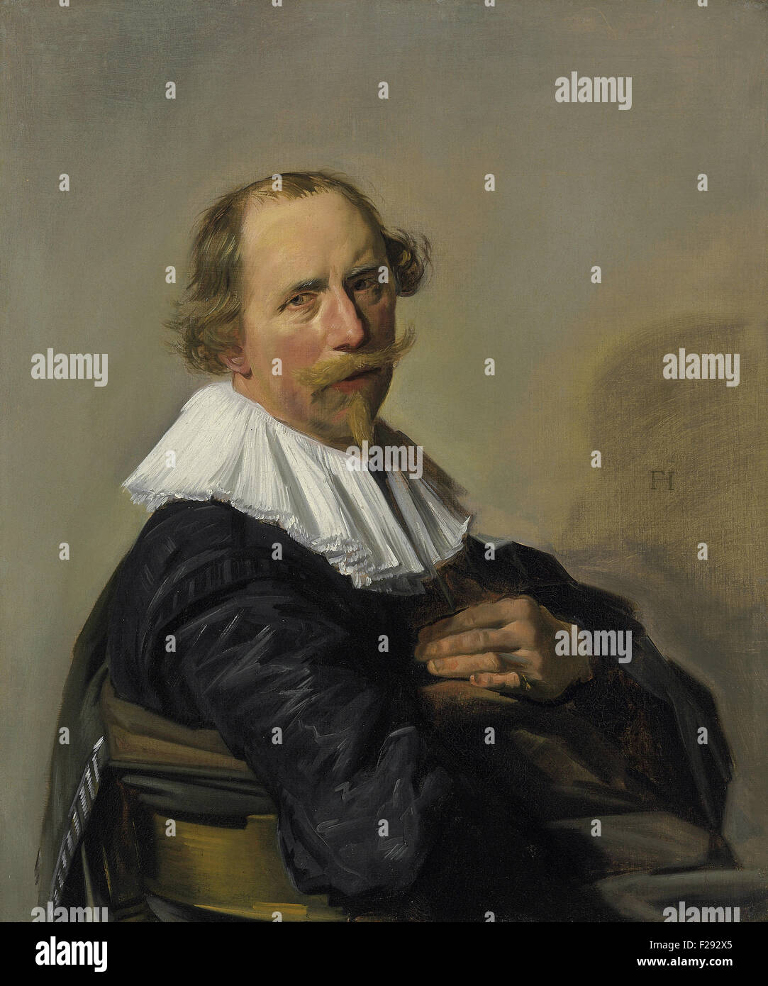 Frans Hals - Retrato de un caballero de longitud media en un abrigo negro Foto de stock