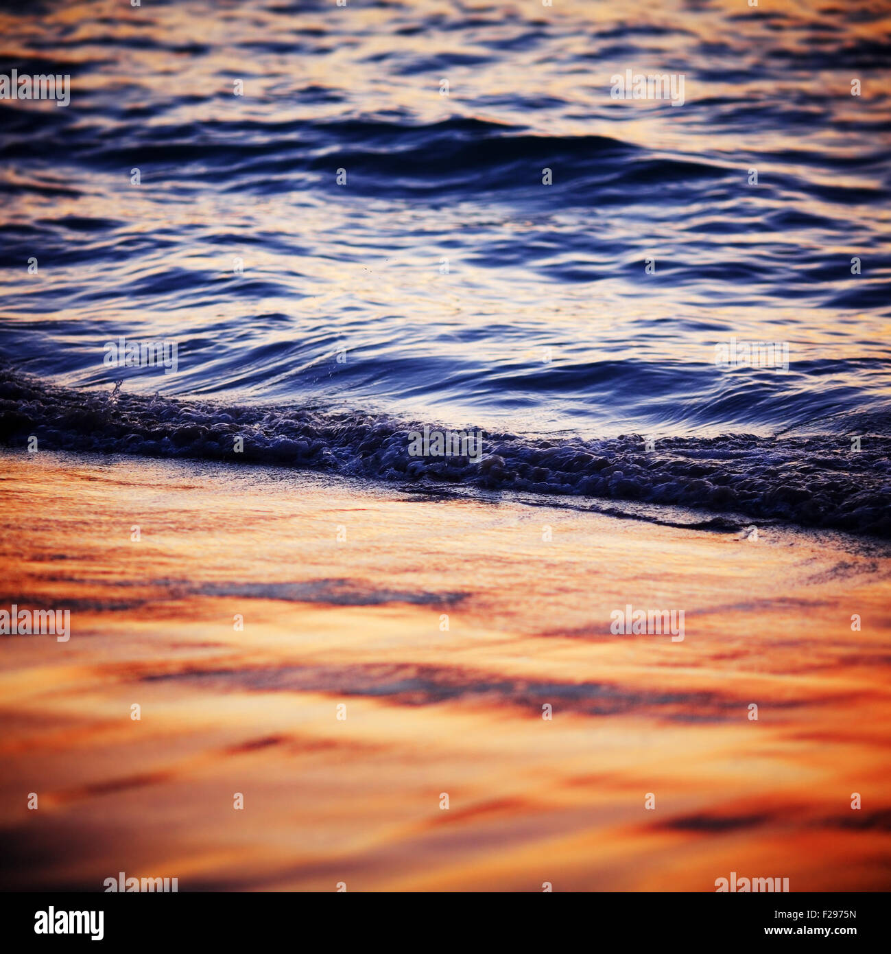 Sobre la superficie del mar al atardecer, sandshore antecedentes Foto de stock