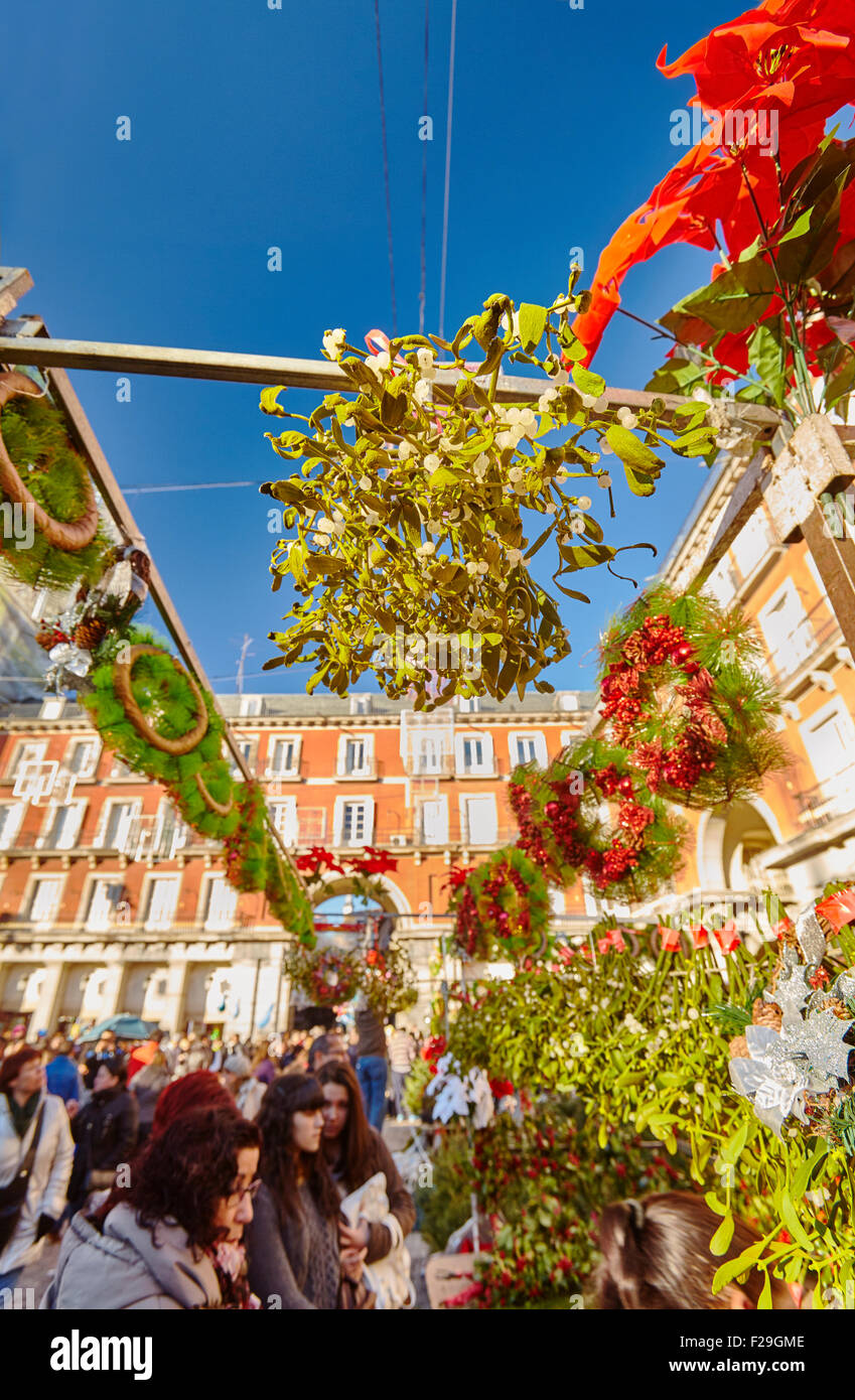 Plaza Mayor Mercado de Navidad . Madrid, España. Foto de stock