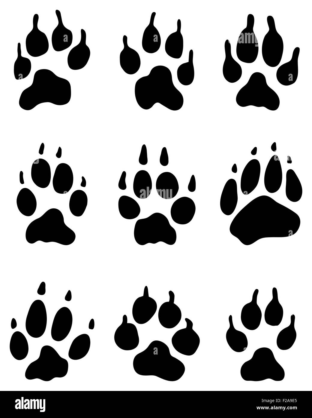 Impresión en negro de Wolf's paw, vector Foto de stock