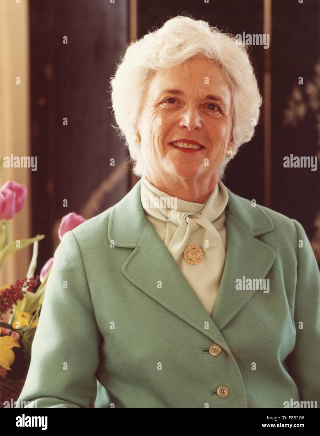 Barbara Bush, esposa del vicepresidente George H.W. Bush durante el mandato de Ronald Reagan. Retrato oficial para el primer término desde el 20 de enero, 1981-Ene. 20, 1985. (CSU 2015 7 352) Foto de stock
