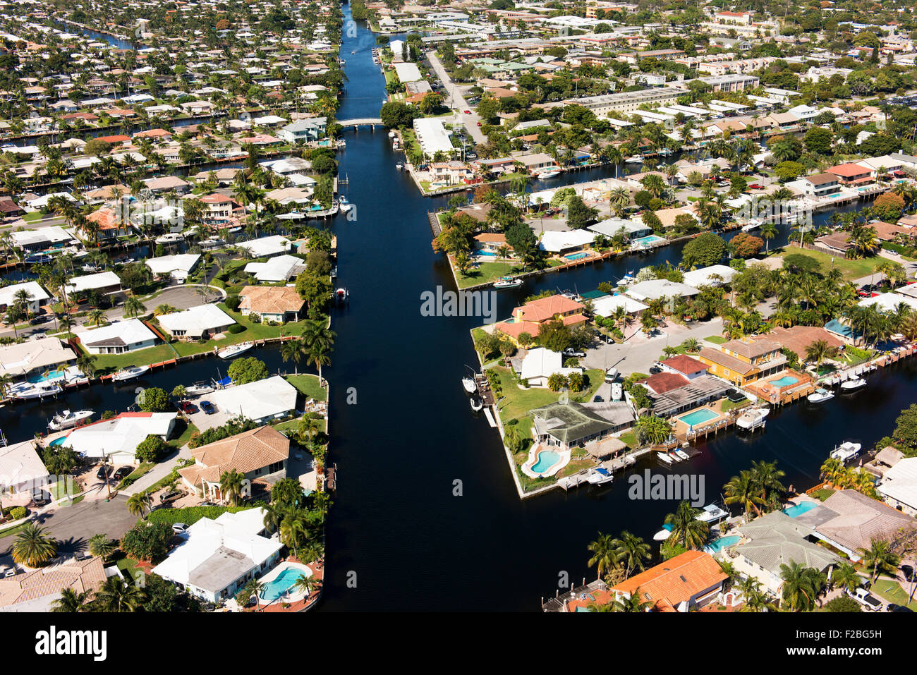 Suburbios en canales en Fort Lauderdale, Florida, visto desde el aire. Foto de stock