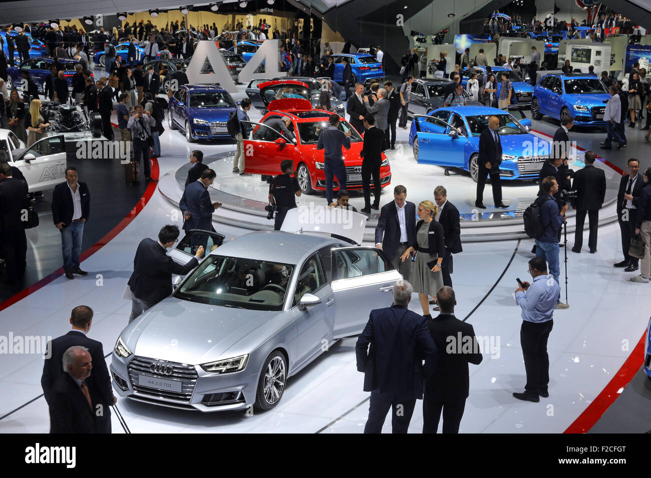 Frankfurt/M, 16.09.2015 - stand de Audi en el 66º Salón Internacional del Automóvil IAA 2015 (Internationale Automobil Ausstellung IAA) en Frankfurt/Main, Alemania Foto de stock