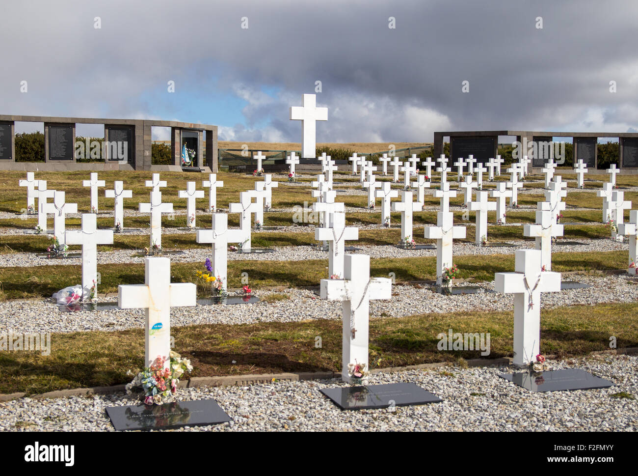 Cementerio argentino en Darwin, la East Falkland, Islas Malvinas. Foto de stock