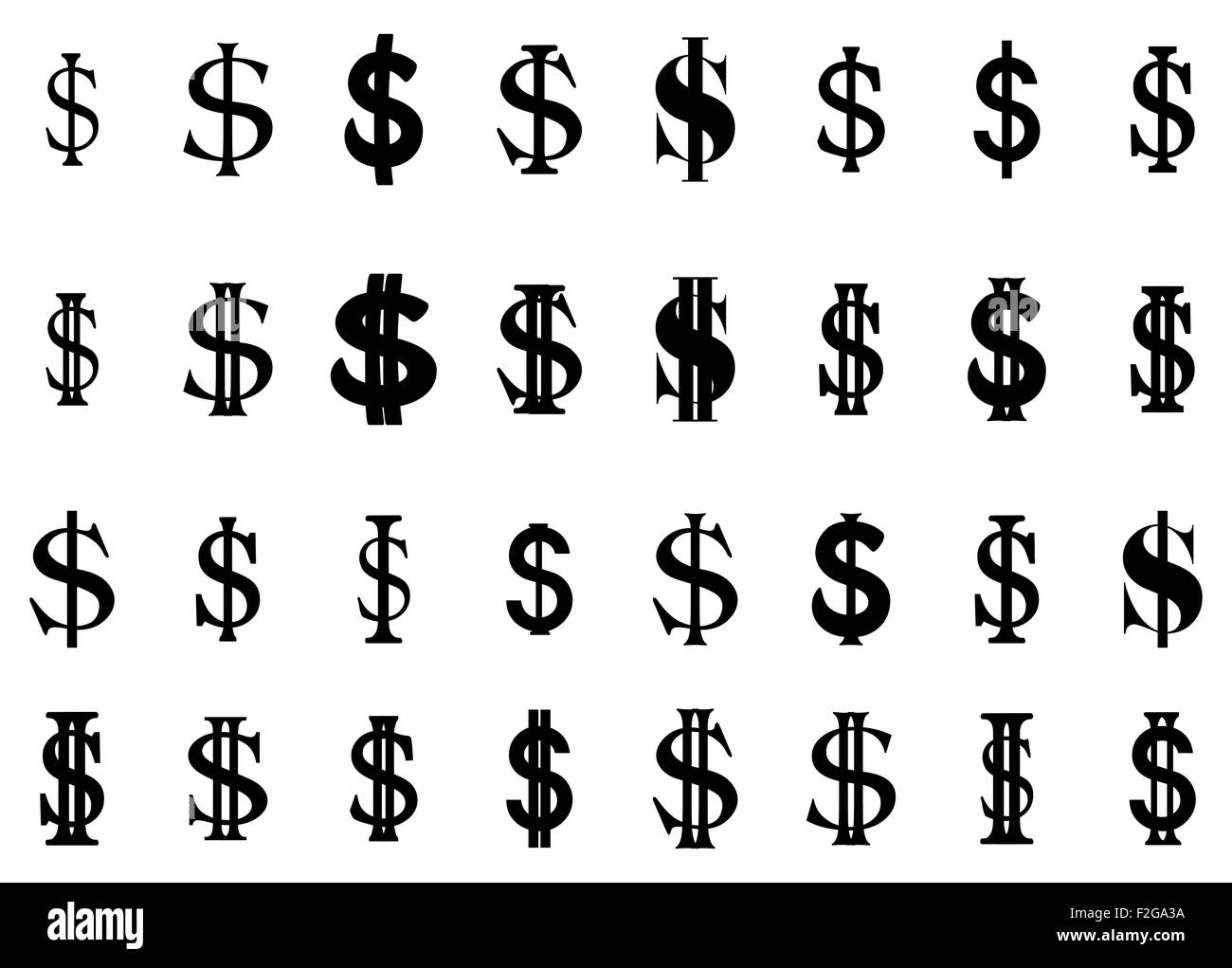 Conjunto de piso simple signo de dólar EE.UU. Silhouette ilustración vectorial aislar sobre fondo blanco. Foto de stock