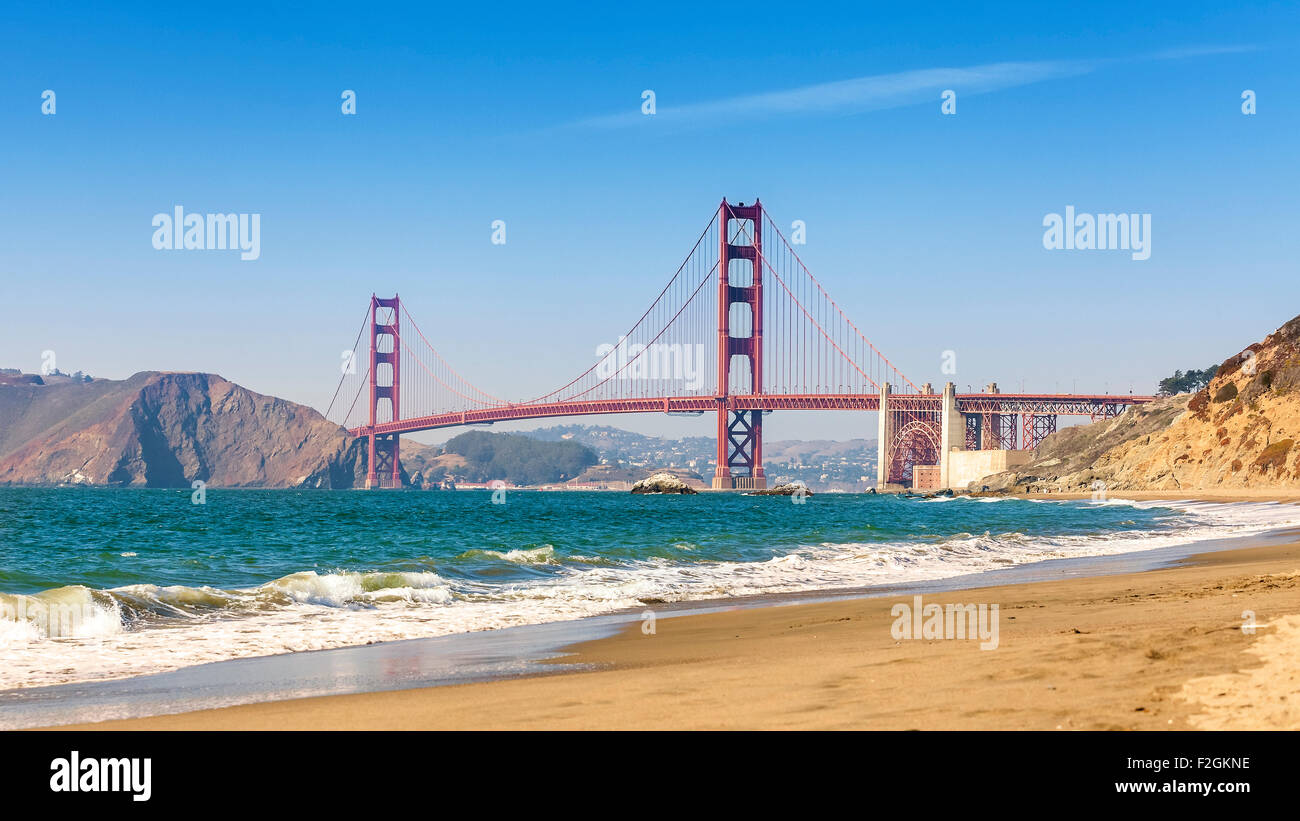 Vista panorámica del Puente Golden Gate, San Francisco, California, EEUU. Foto de stock