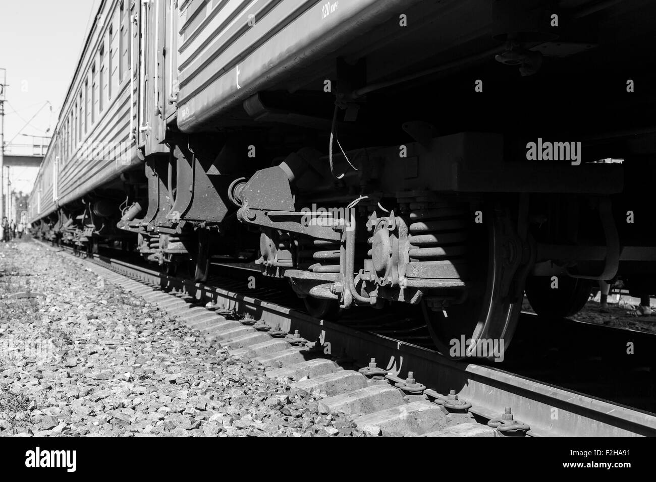 Perspectiva de las ruedas de los trenes Foto de stock