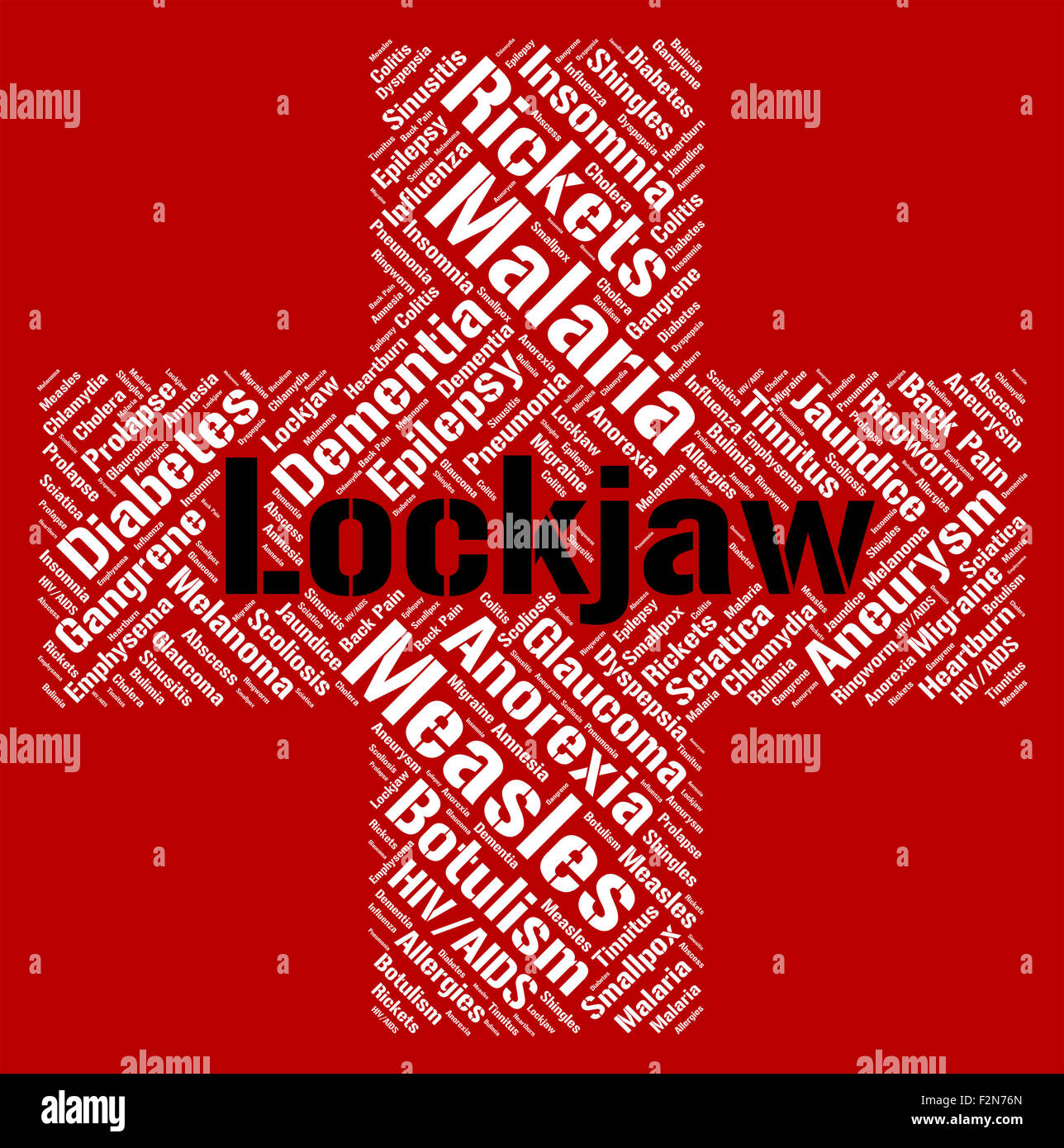 Lockjaw palabra que representa la mala salud y denuncia. Foto de stock