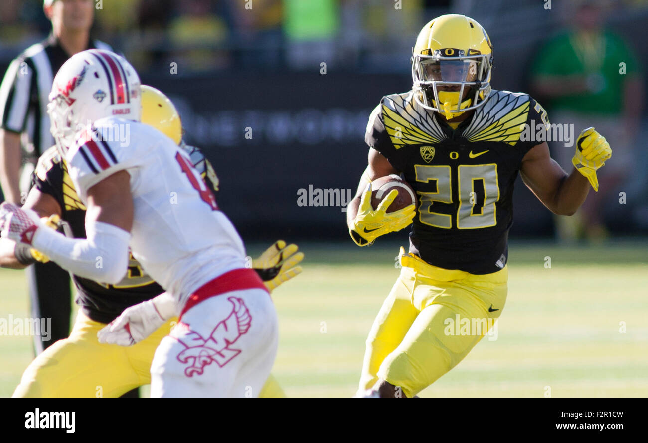 Eugene, Oregon, USA. 5 Sep, 2015. Oregon Ducks marcha atrás (20) Tony James  Brooks en acción versus la Eastern Washington águilas. Los Patos derrotó a  las Águilas 61-42 en el estadio Autzen,