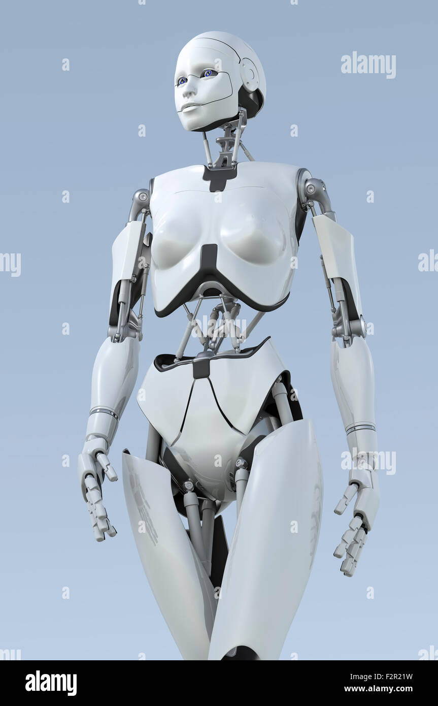 Robot humanoide femenino caminar media zancada Fotografía de stock - Alamy