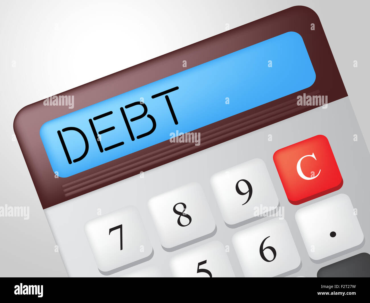 Calculadora de la deuda mostrando obligación financiera y deuda Foto de stock