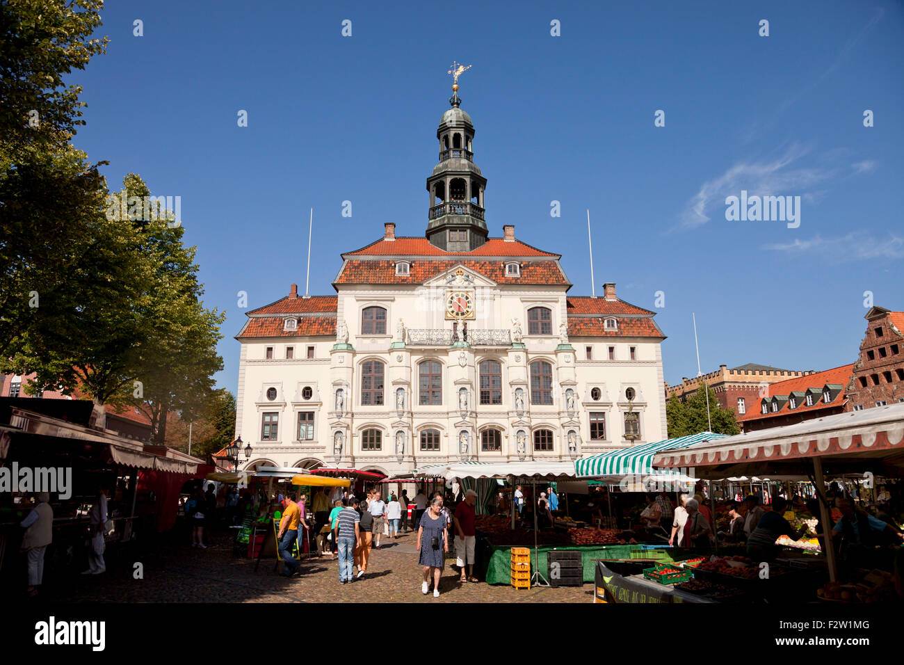 El edificio histórico del ayuntamiento y el mercado, la ciudad hanseática de Lüneburg, Baja Sajonia, Alemania Foto de stock