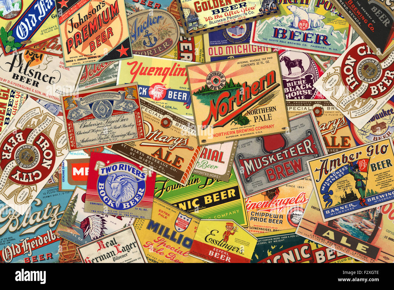 Colección de American vintage cerveza etiquetas Fotografía de stock - Alamy