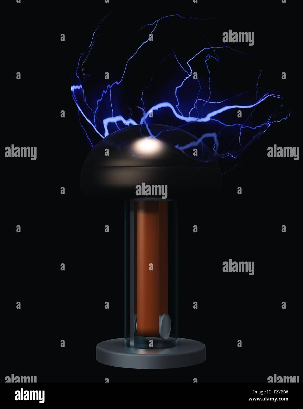 Prestados ilustración del generador de Van de Graaff, que utiliza una cinta transportadora para acumular carga eléctrica de una cúpula de metal y usa Foto de stock